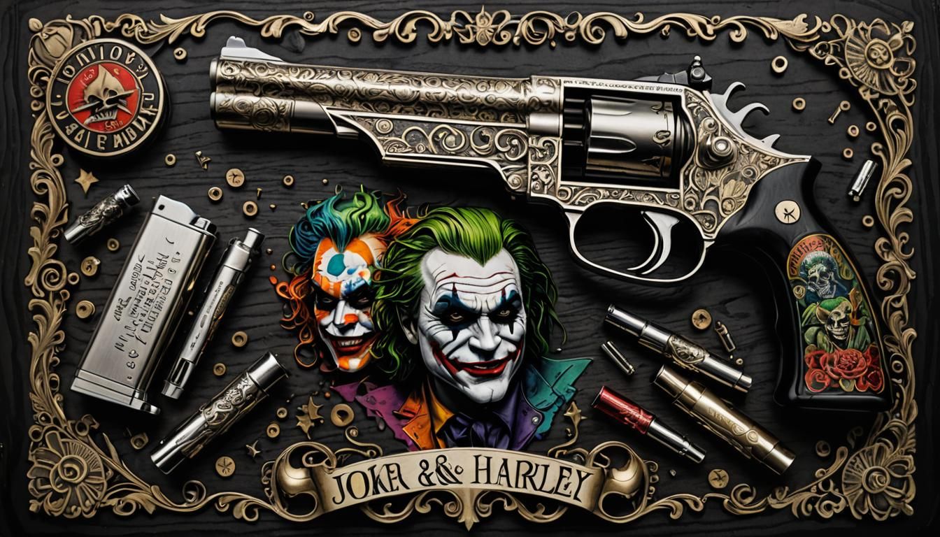 Detailed Pistols with Tattoo Linework in Mixed Media