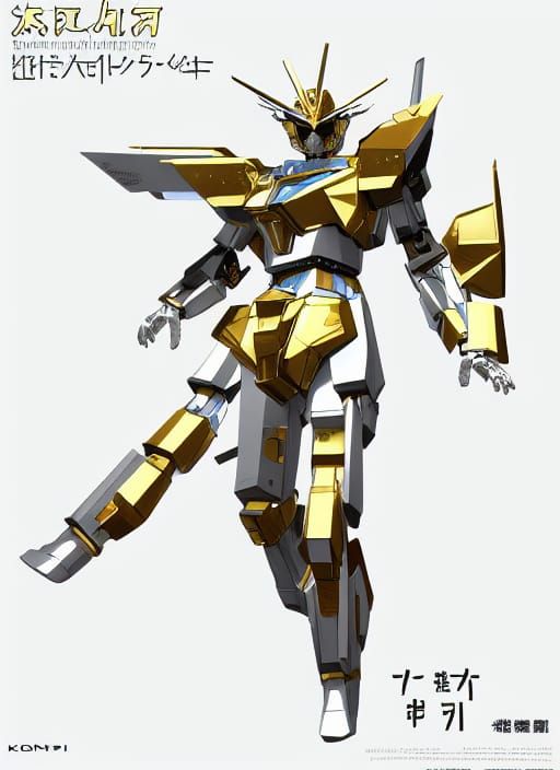 Crystallized Golden Armor Gundam in Cyberpunk Sci-Fi