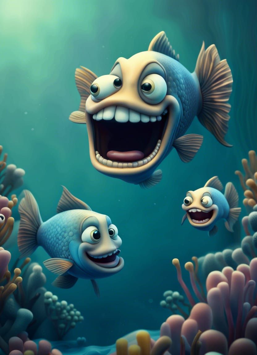 Cartoon Fish Laughing in the Ocean