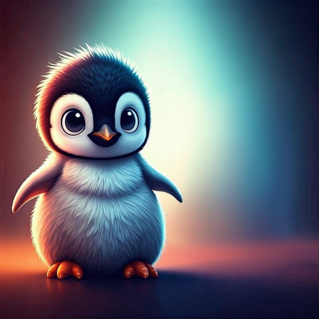 Playful Chibi Penguin with Welcome Sign, Pixar-style