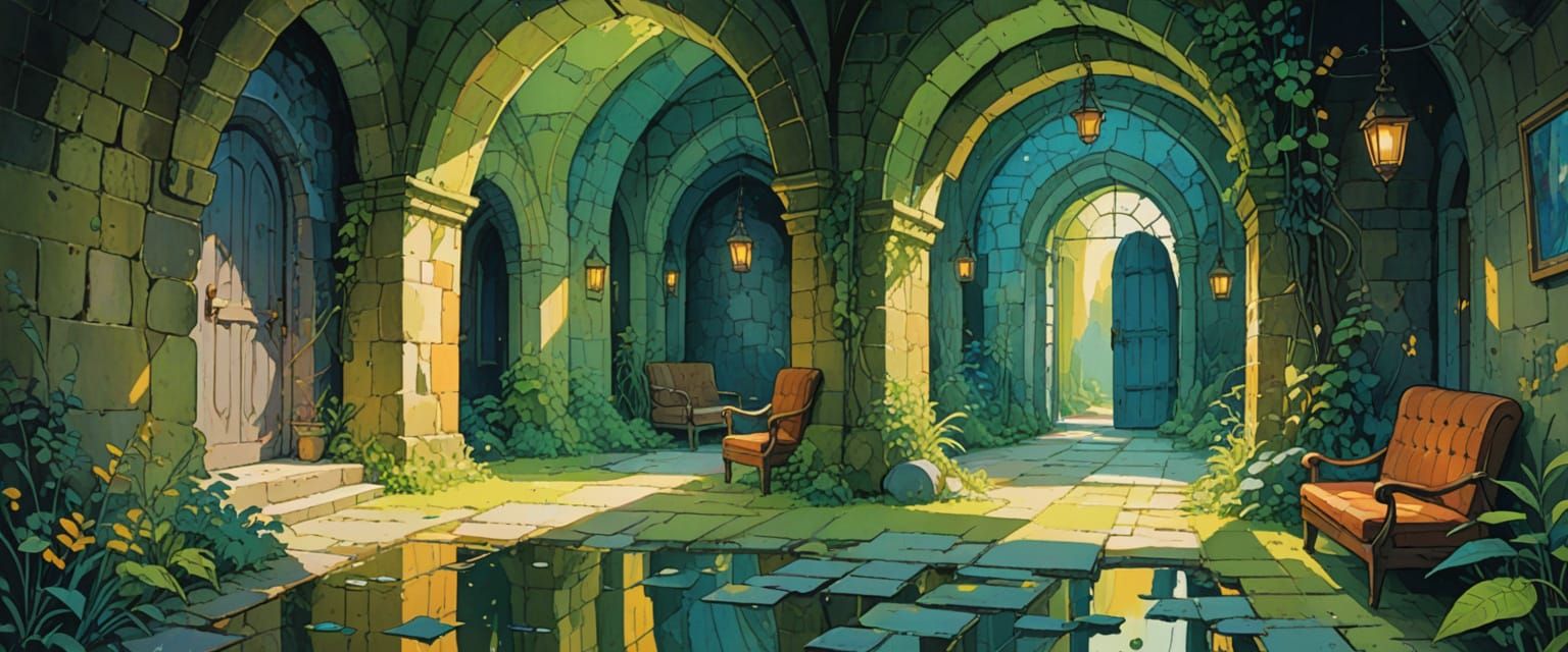 Mysterious Passageway in Castle Dungeon with Mirrors