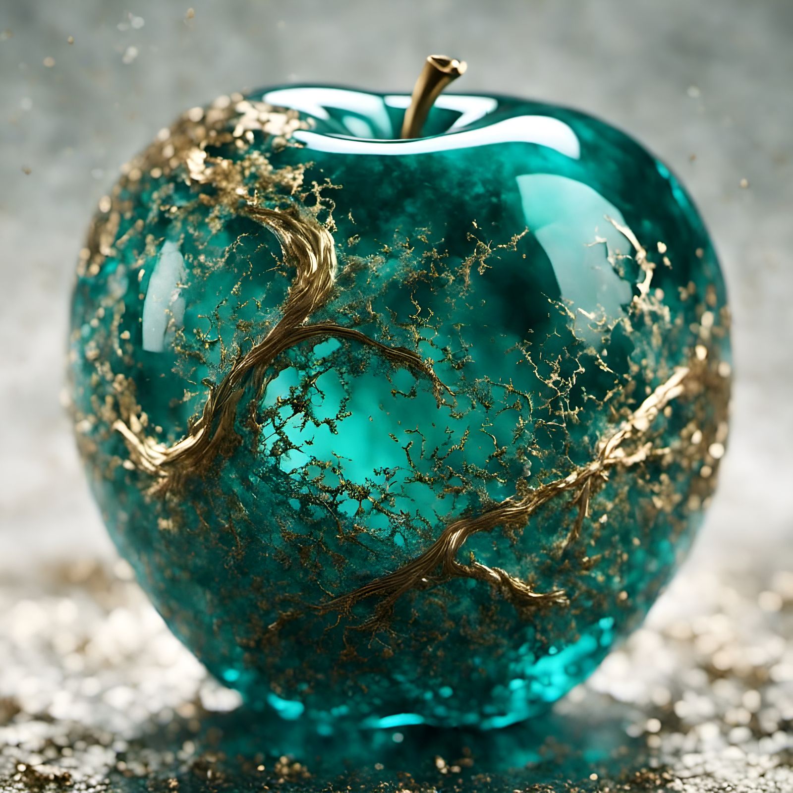 Magic Turquoise Apple with Glass Texture
