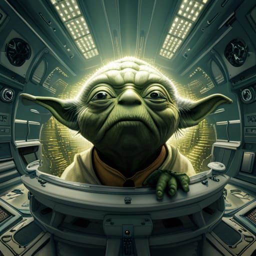 Yoda Smoking Weed in Elevator, Detailed Matte Painting