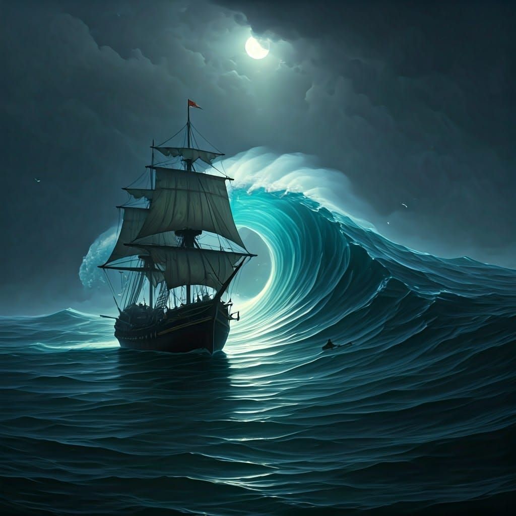 Pirate Galleon Swallowed by a Massive Wave in a Stormy Seasc...