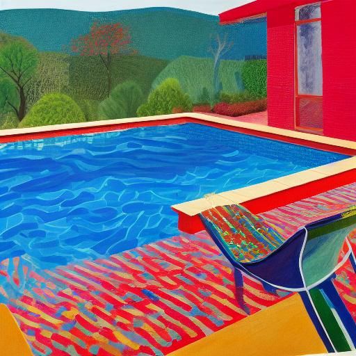 Serene Pool Scene in David Hockney Style