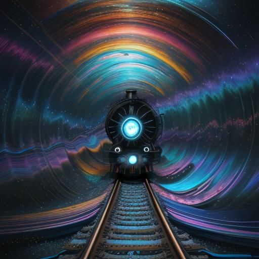 Surreal Train Journey Through a Cosmic Vortex