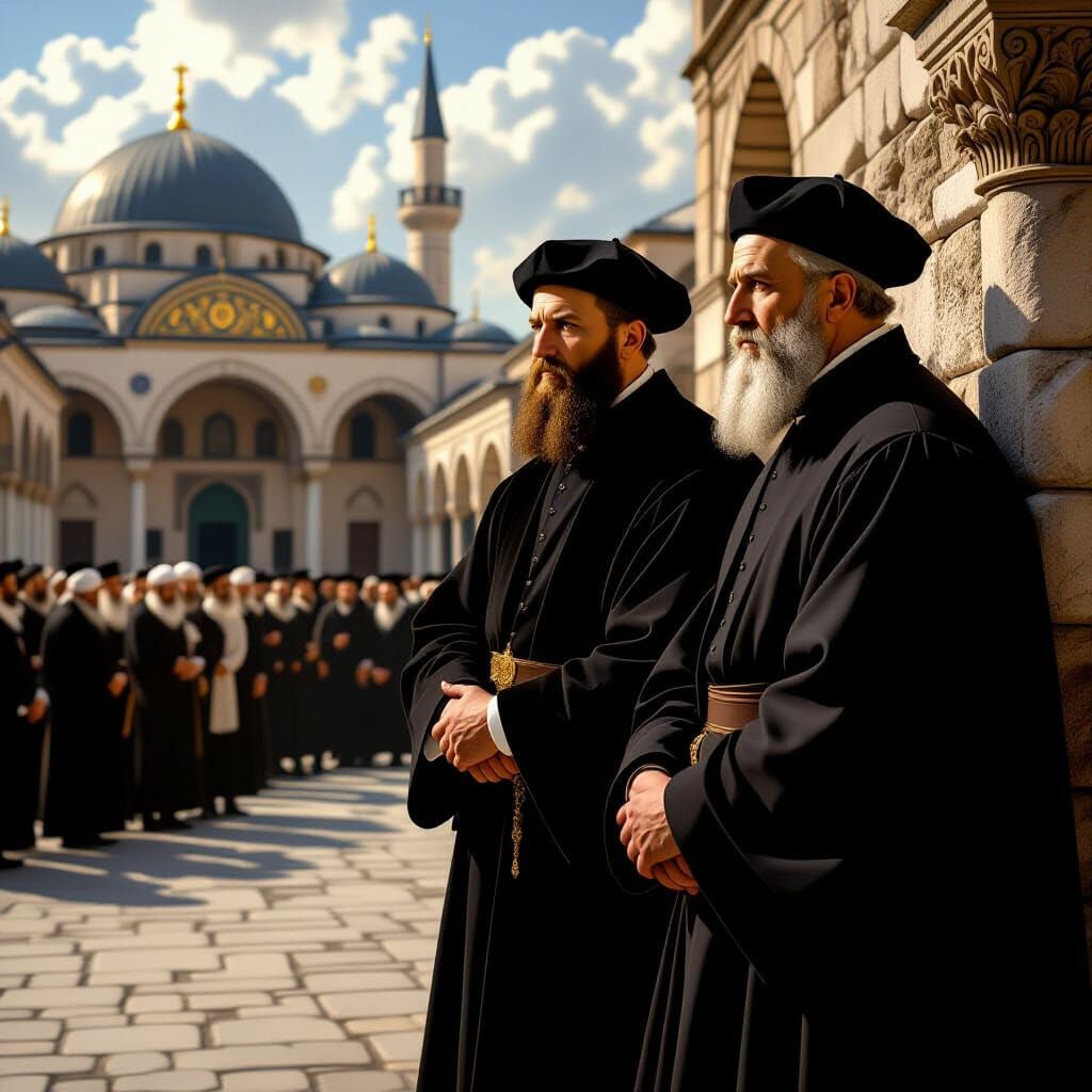 Historical Figures Observe Rabbis: Caravaggio Style