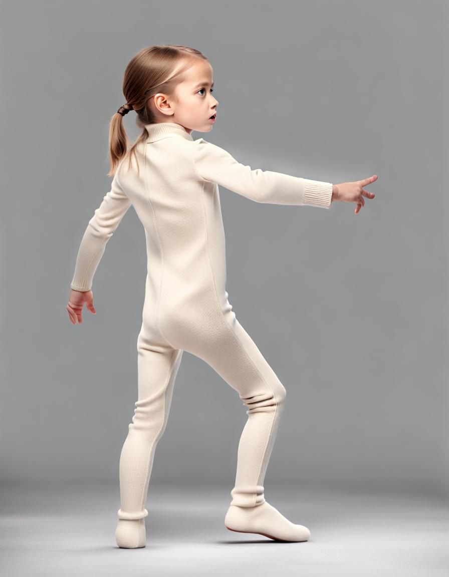 Girl in Cashmere Catsuit: Photorealistic Side View