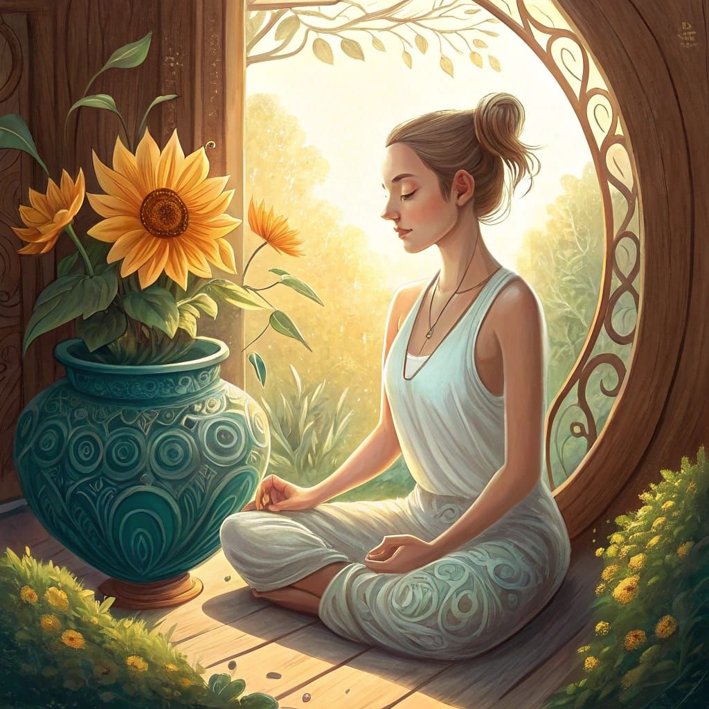 Woman Emerging from Moissanite Vase in Zen Art Style