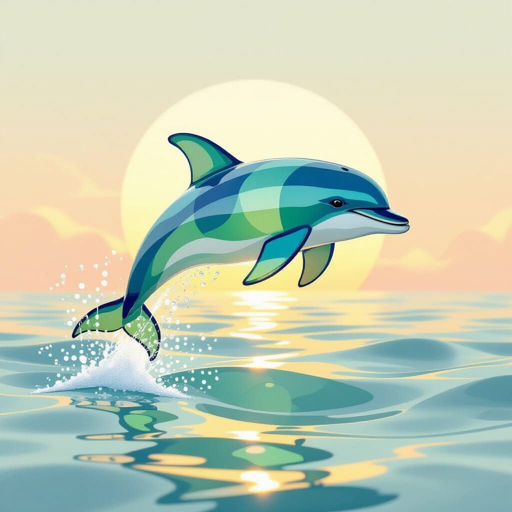 Sea Glass Dolphin Leaping at Sunset