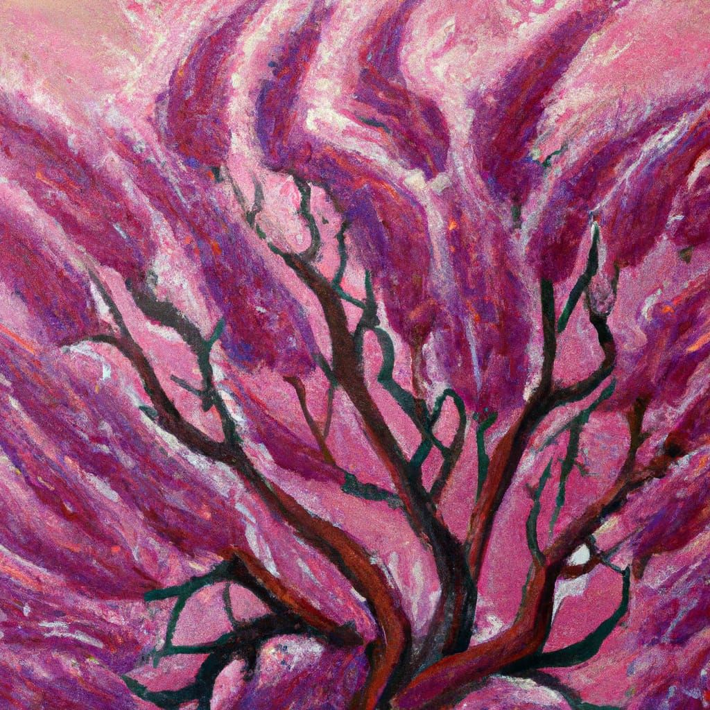 Ethereal Oil Painting of a Mysterious Purple Bush with Tenta...