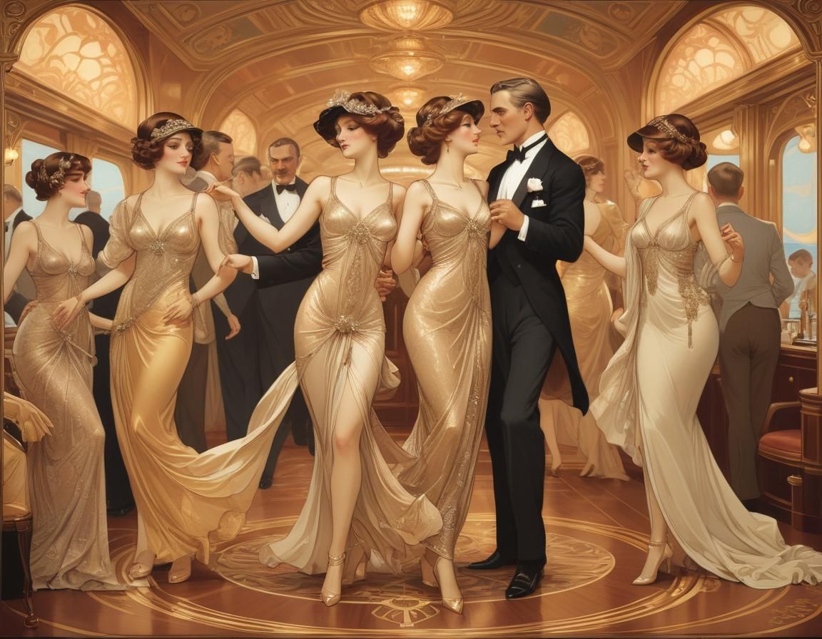 Art Deco Ship Salon Inspired by Alphonse Mucha