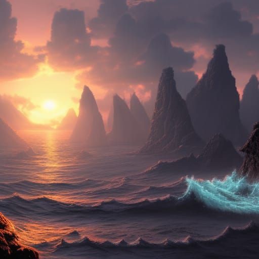 Sunset Over Sea: Detailed Matte Painting