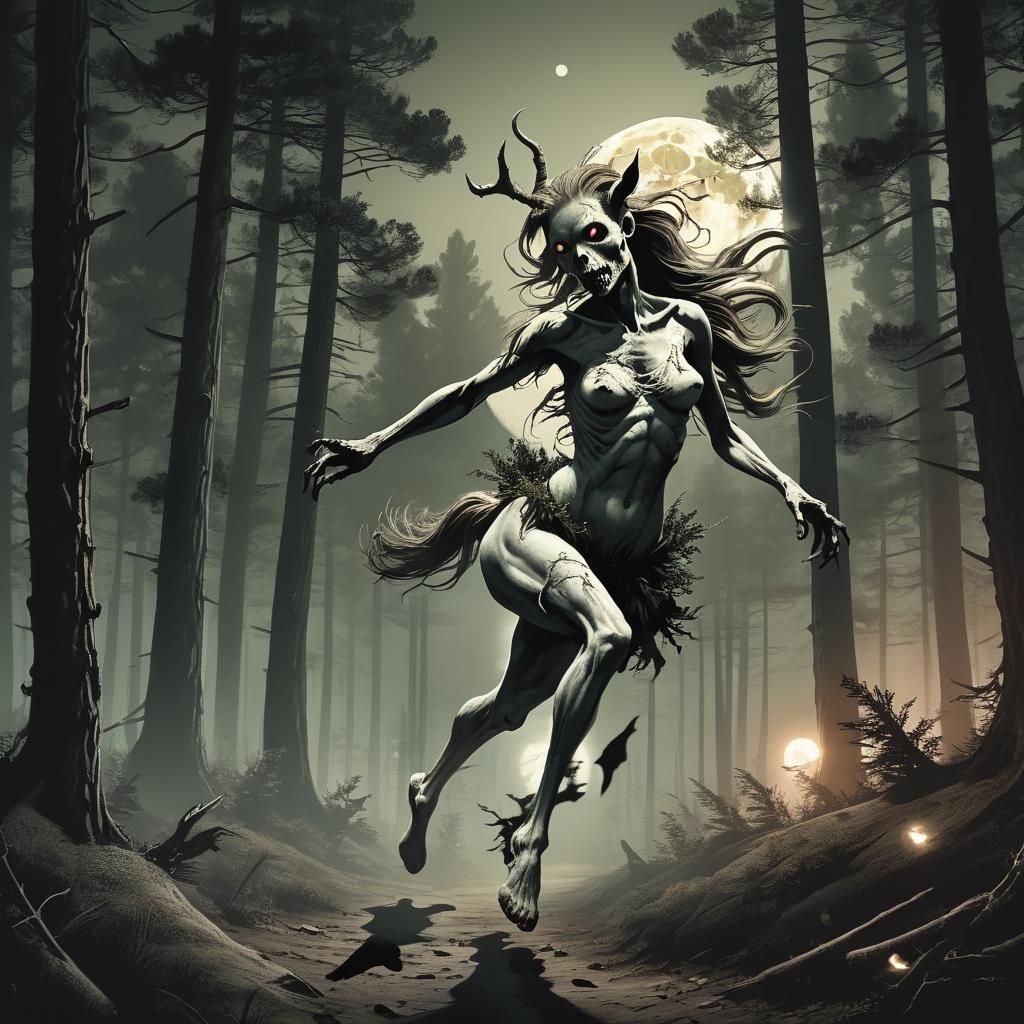 Zombie Centaur Runs Under Full Moon