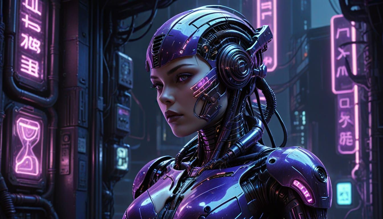 Female Cyborg Pinup in Cyberpunk Style