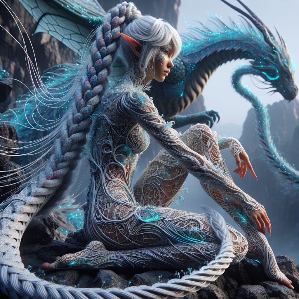 Elf with Bioluminescent Dragon in Fantasy Art