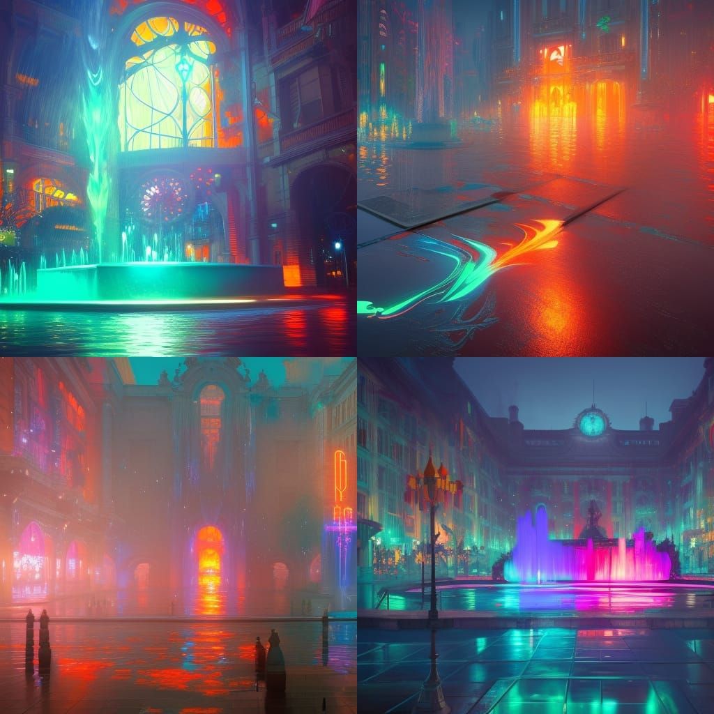 Hyperdetailed Neon Fountain Concept Art