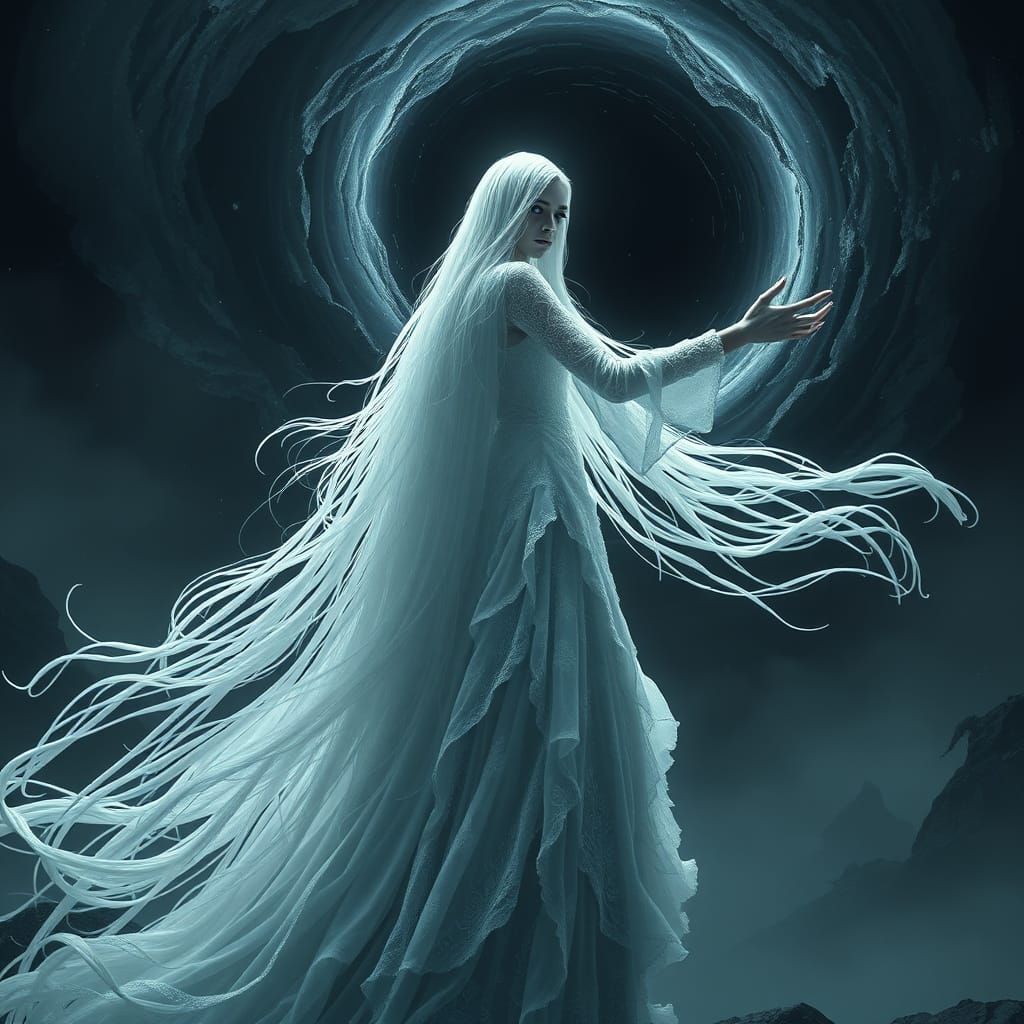 Majestic White Witch Dominates Haunting Dark Fantasy Realm