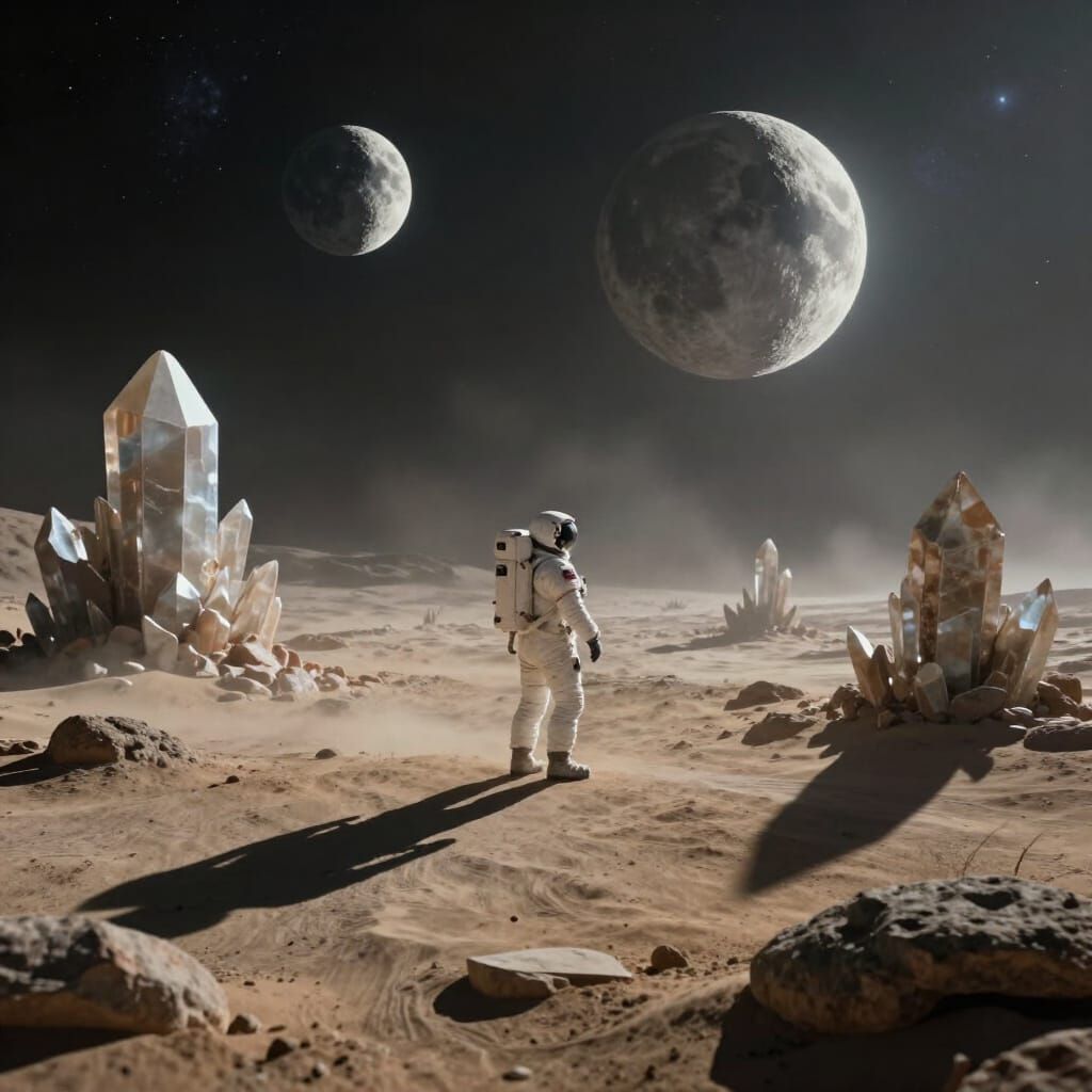 Astronaut on Alien Planet with Two Moons