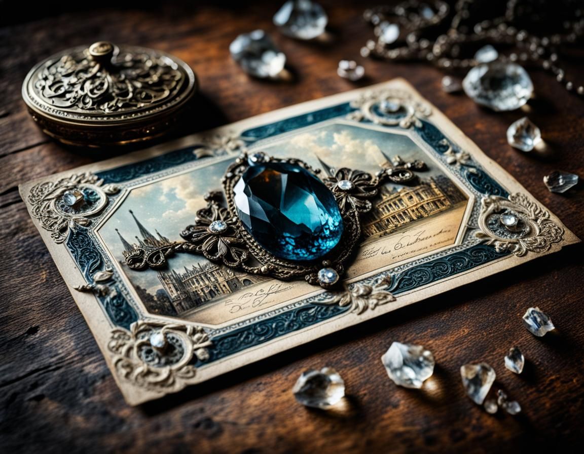 Vintage French Postcard with Crystals