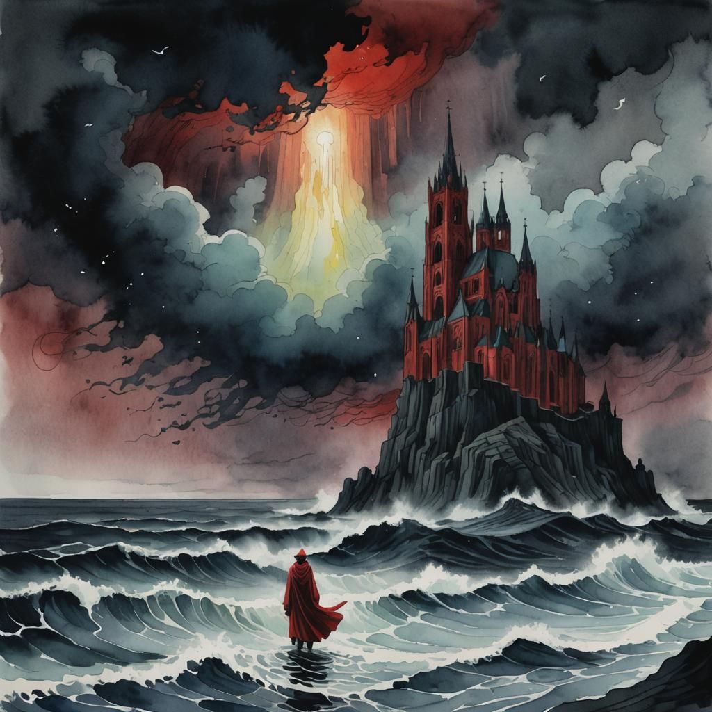 Watercolor Shaman and Ghost Cathedral