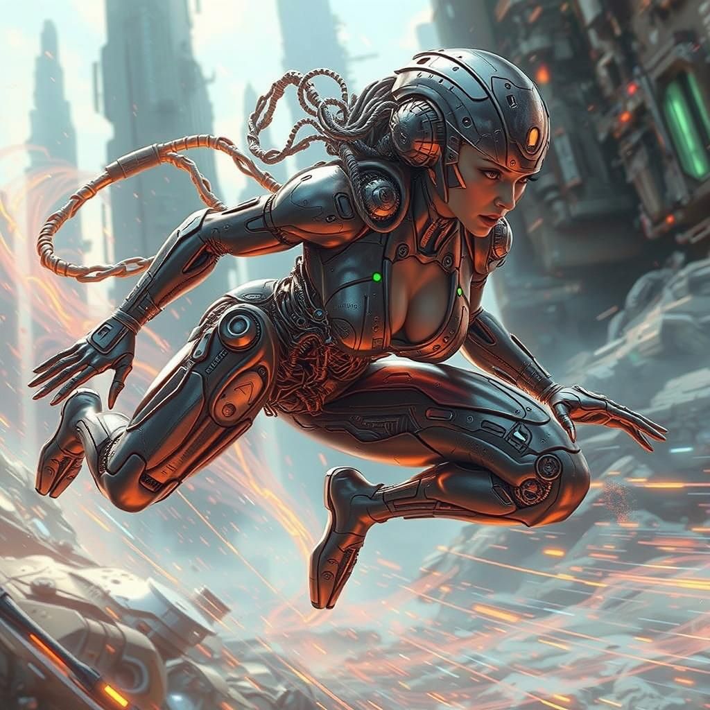 Biomechanical Woman in Cyberpunk Style