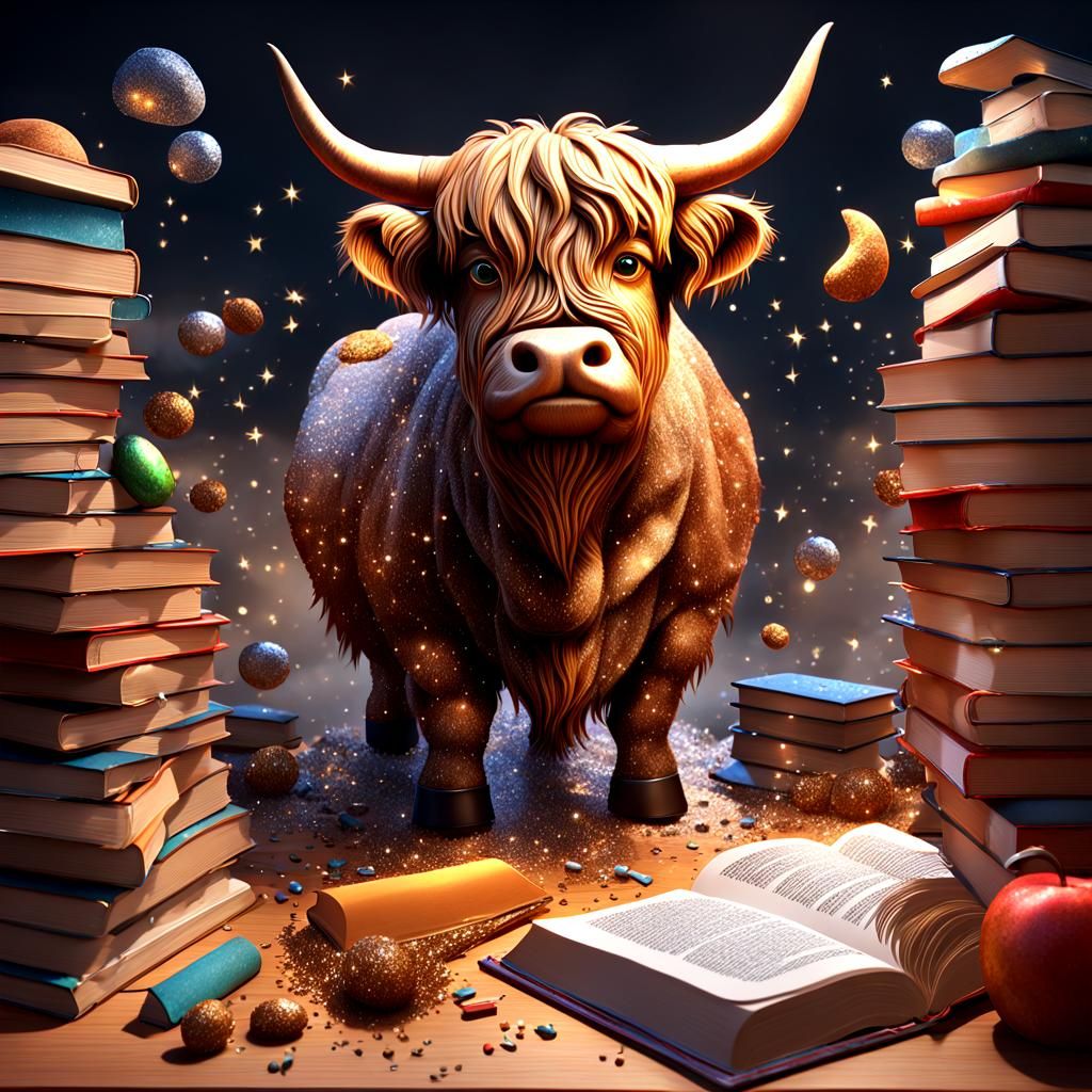 Whimsical 3D Highland Cow Sculpture with Glitter