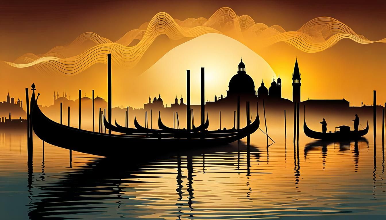 Venice Skyline at Sunset in Abstract Vector Style