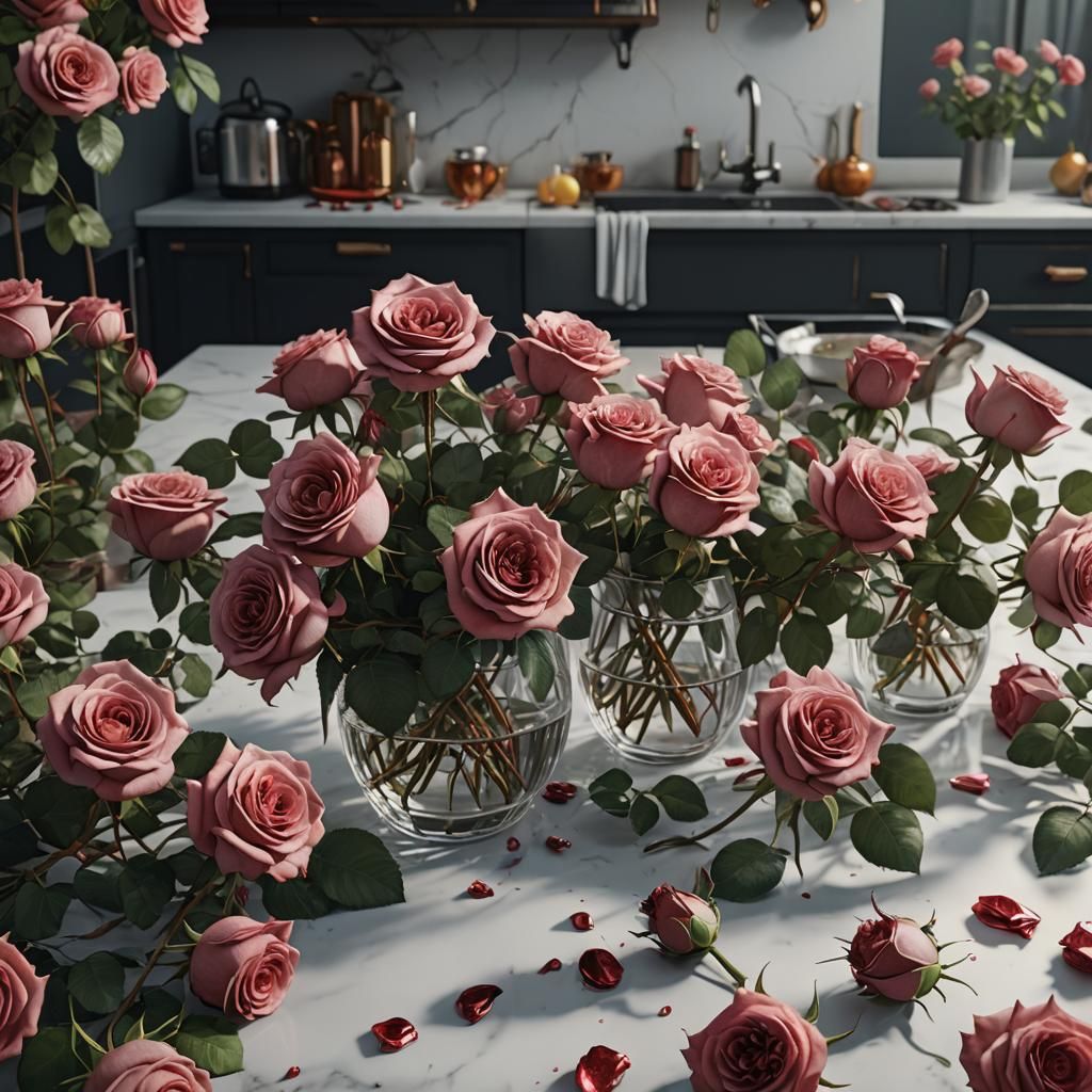 Roses on Kitchen Table: Detailed Matte Painting