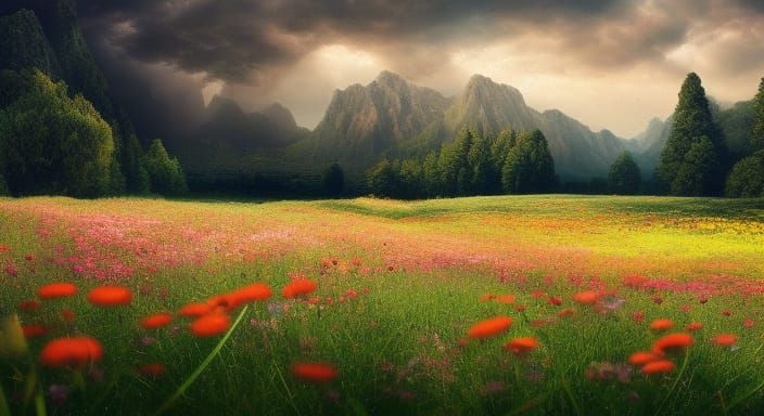 Stunning Flower Meadow Digital Matte Painting