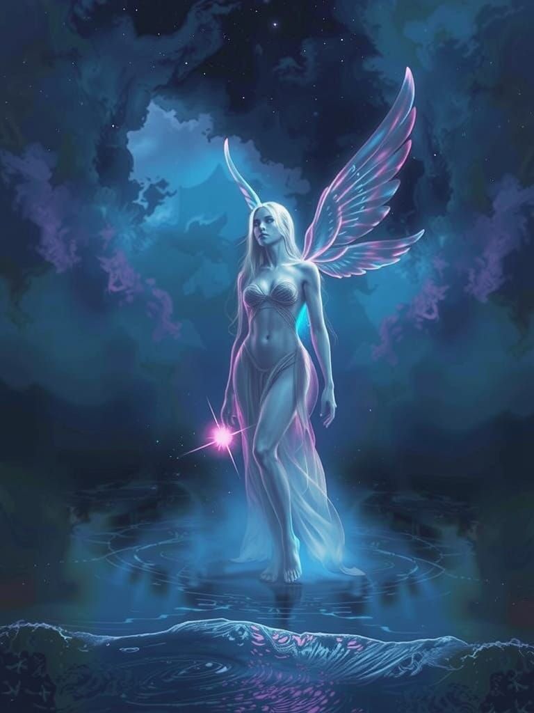 Celestial Goddess in Vibrant Electric Style