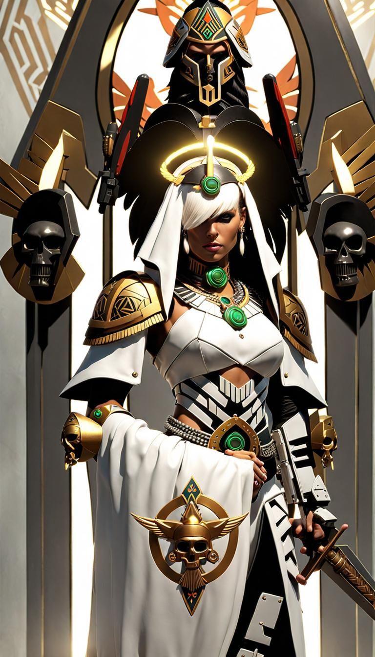 Aztec Warrior Woman in Cyberpunk Servo-Armor