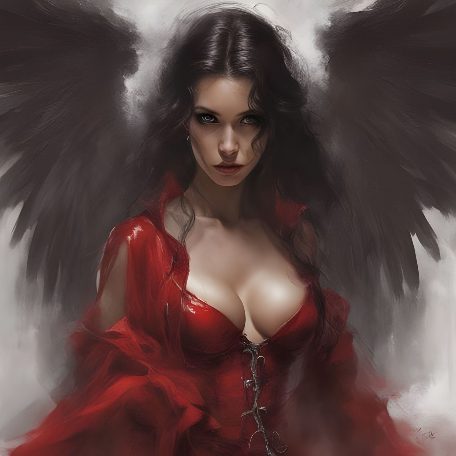 Dark Angel in Red Lingerie, Fantasy Art