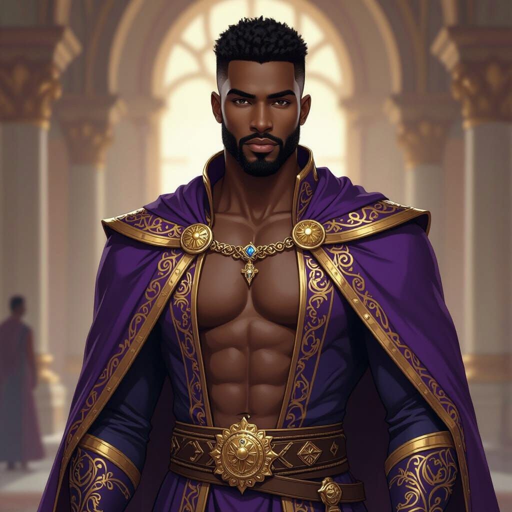 Regal Black Warrior in Palace, Comic Book Style