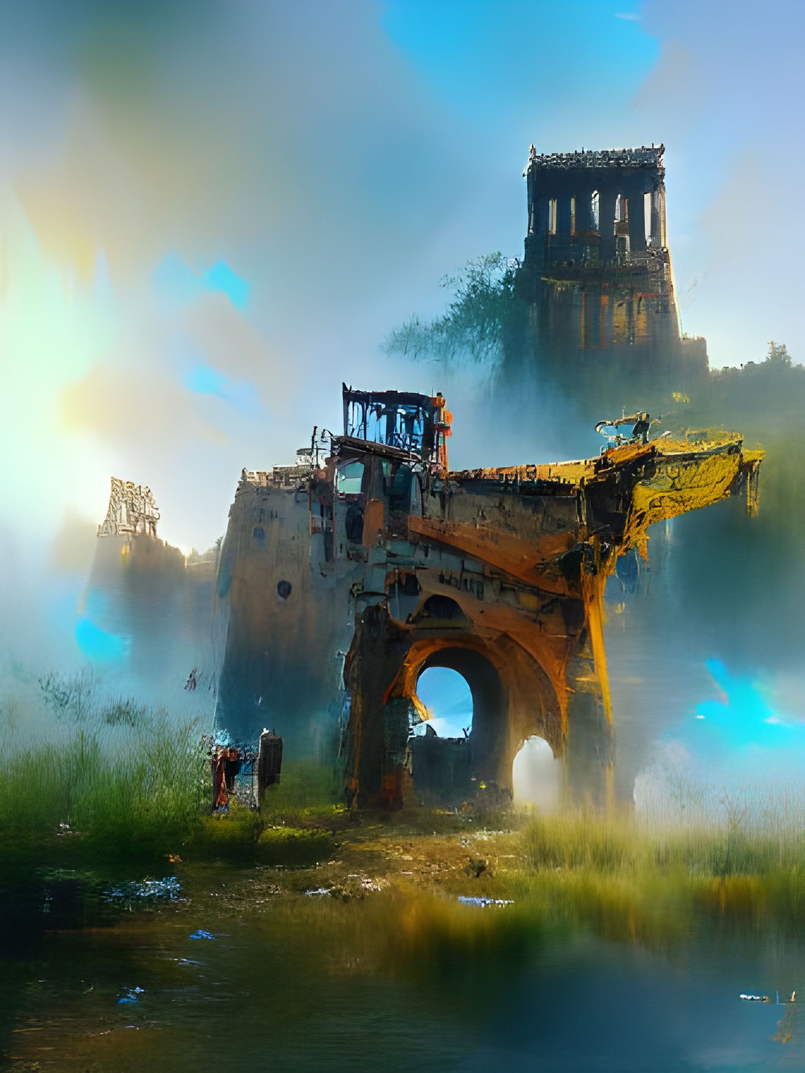 Ruined Ancient Ruins in Oil on Canvas Style