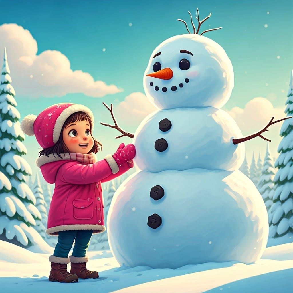 Whimsical Winter Wonderland Girl Builds Giant Snowman in 3D ...