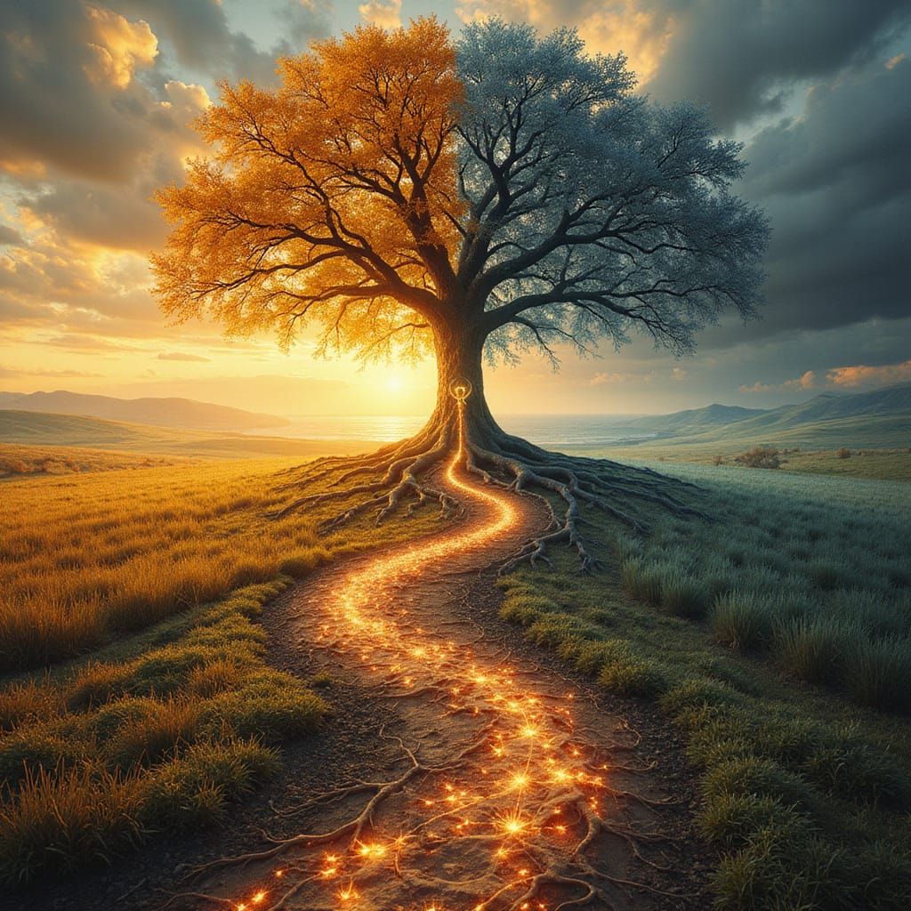 Hyperrealistic Tree of Life in Vibrant, Grungy Film Overlay