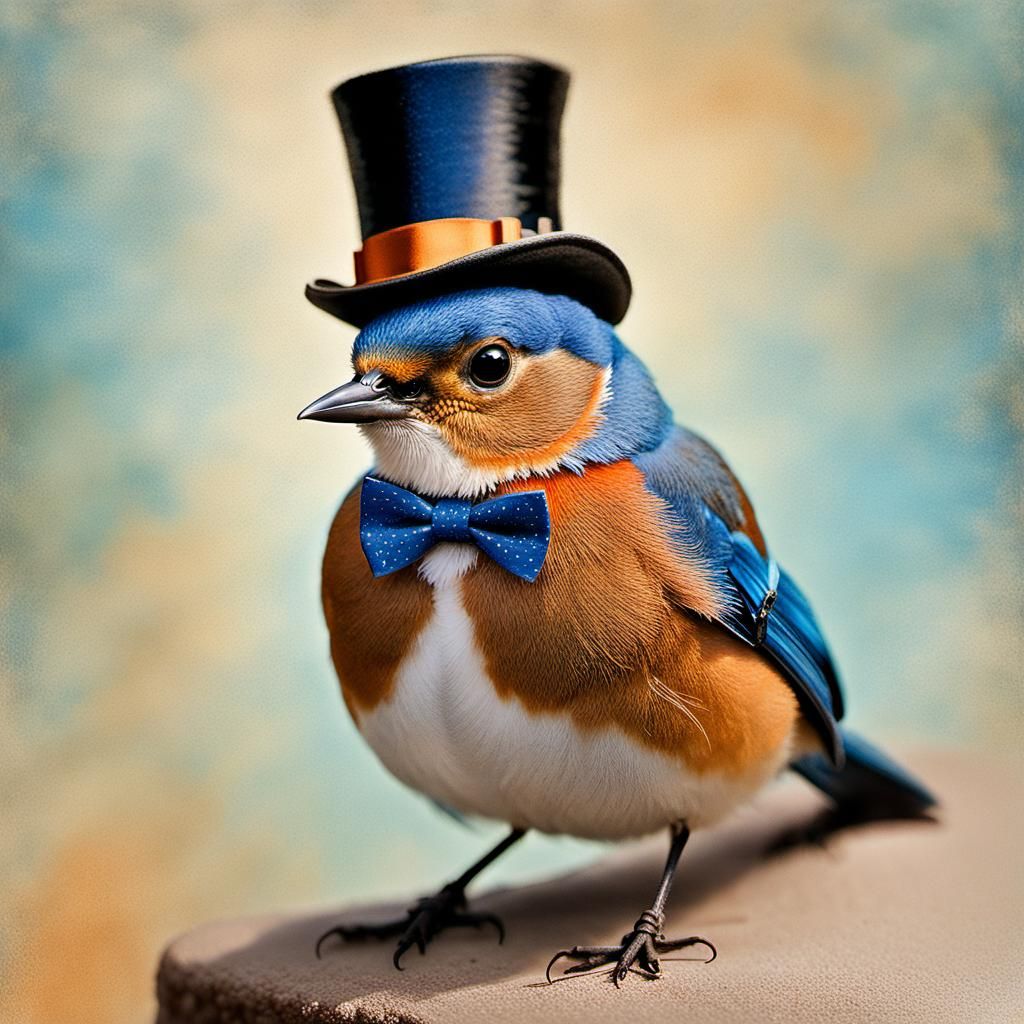 Chibi Bluebird Portrait in Cerulean and Orange