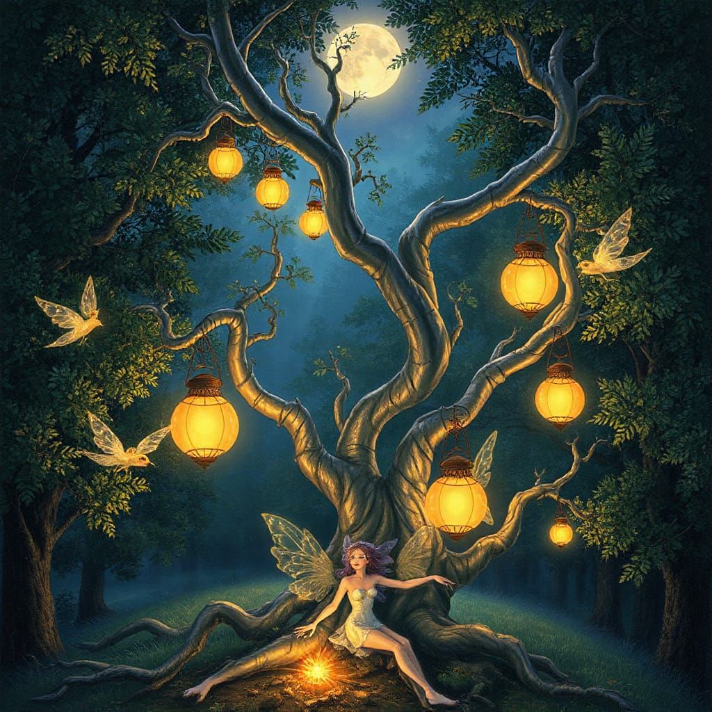 Mystical Sylfael Tree Radiates Ethereal Magic in Ancient For...