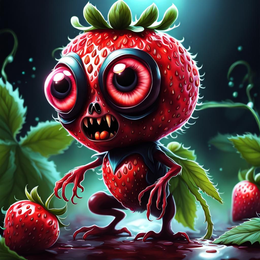 Cute Strawberry Zombie Creature in Digital Art