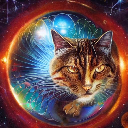 Boy Embraces His Whimsical Feline Companion Amidst Celestial...