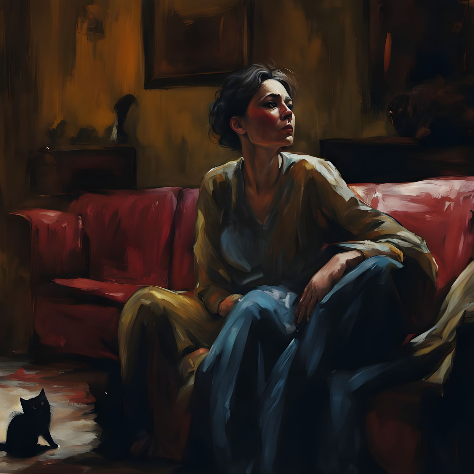 Woman Hides Desperate Emotions from Attentive Cat