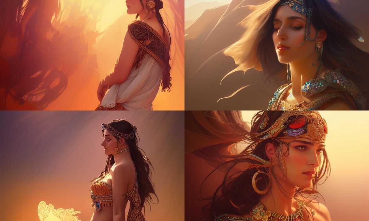 Desert Oasis Bellydancer Portrait in Digital Art Style