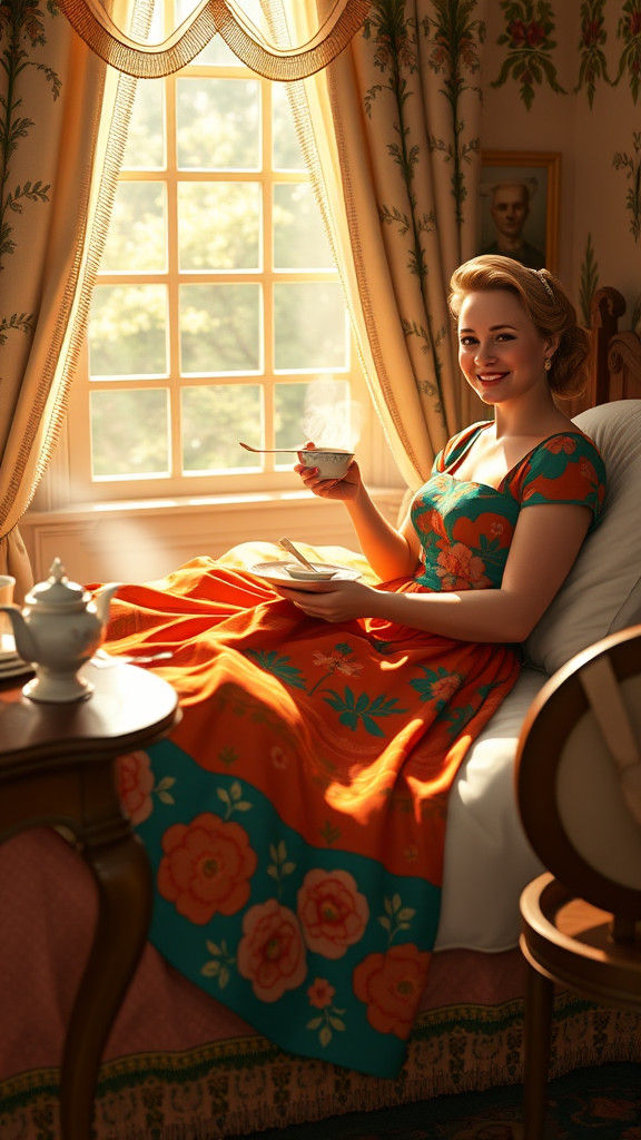 1950s Tradwife Serves Breakfast in Art Nouveau Style