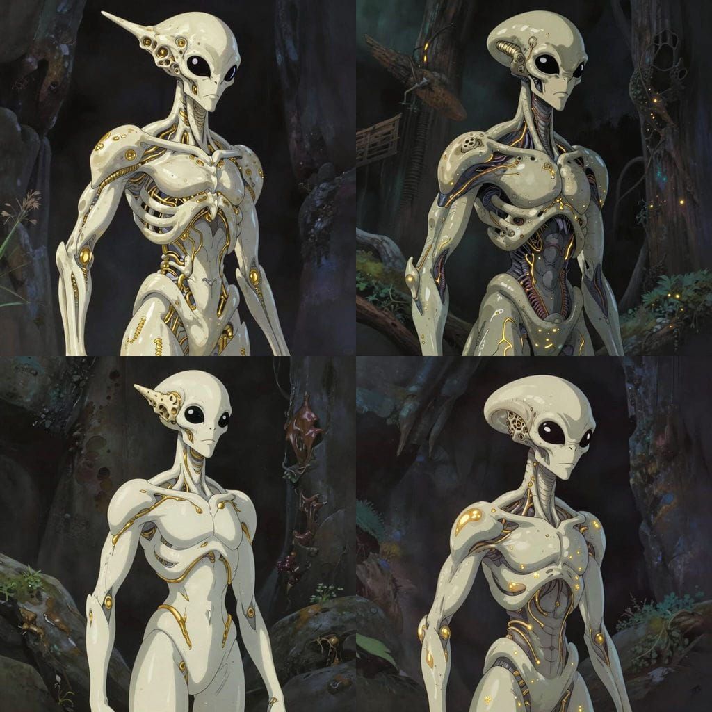 Alien Being with Glowing Circuits in Anime Style