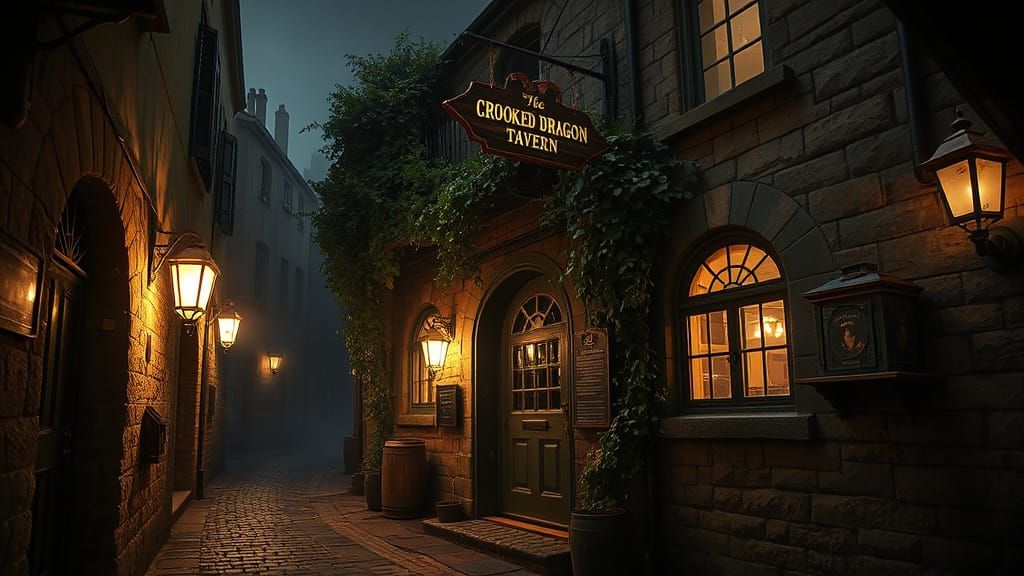 The Crooked Dragon Tavern: Fantasy Alleyway Scene