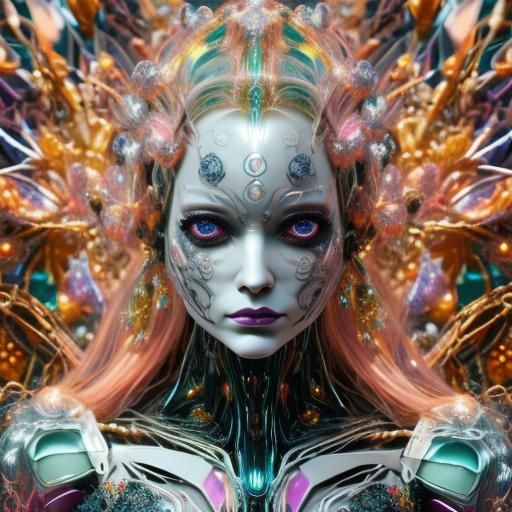 Hyperrealistic Mechanical Doll Woman in Kawaii Sci-Fi Style