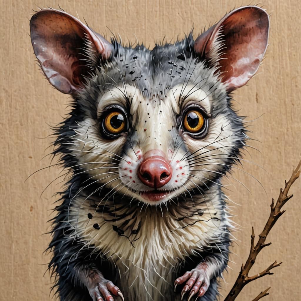 Whimsical Opossum with Googly Eyes