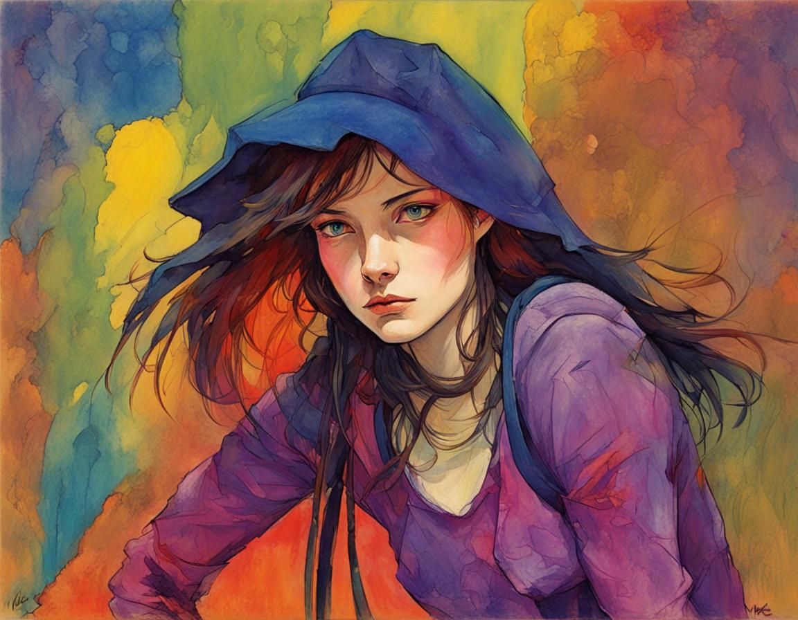 Colorful Portrait in Neo-Impressionist Expressionist Style