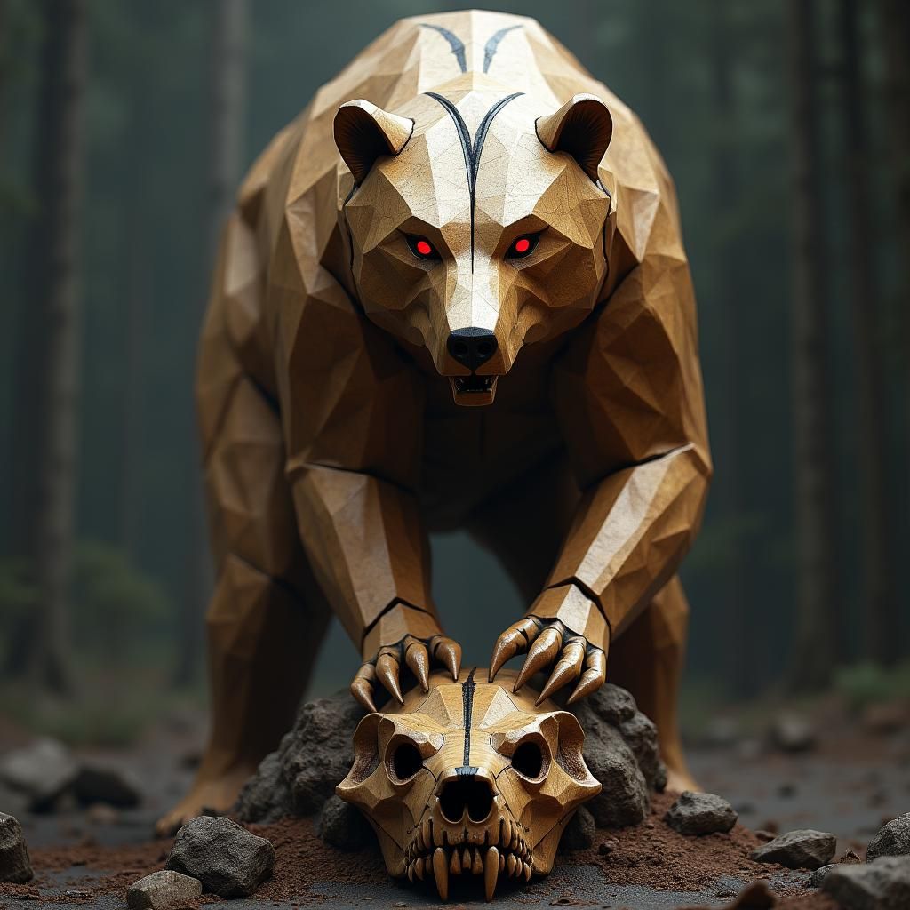 Native American Bear Woodcarving with Sci-Fi Elements